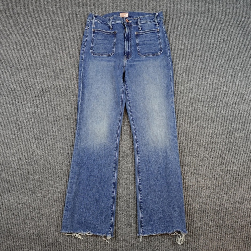 Mother The Hustler Patch Pocket Ankle Fray Jeans 32 Healing Jar Blue High Rise